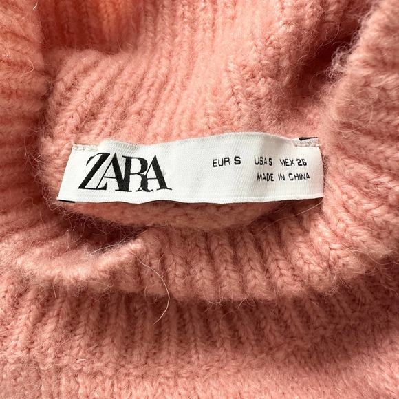 ZARA Cropped Turtleneck Sweater Alpaca Wool Blend Fuzzy Chunky Knit, Pink - Picture 11 of 13